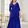 New Plus-Size Evening Dress with Sequins and Long Sleeves, Birthday Gown, Banquet Party Dress