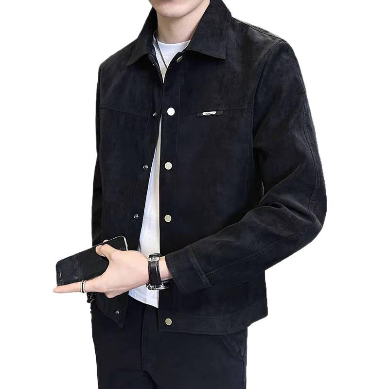 Men's 2025 Suede Punk Jacket - Trendy Turn-Down Collar Outerwear for Spring & Autumn