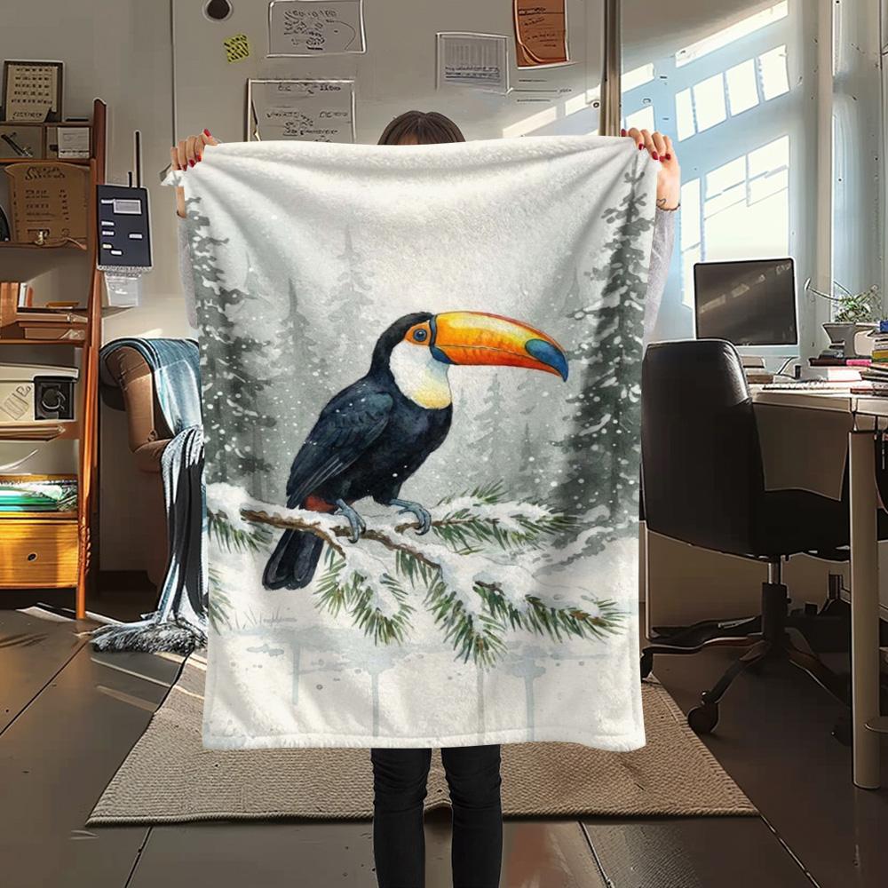 1 Stück Saisonale Tukana-Kunstdruck Flanelldecke, Hohe Qualität, Bequem für alle Jahreszeiten, Heimdekoration, Wärme und Komfort