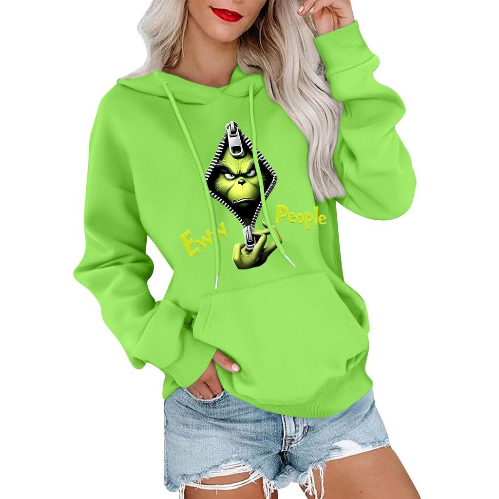 Women's Casual Comfortable Neck Hooded Long Sleeve Christmas Print Warm Sweatshirt