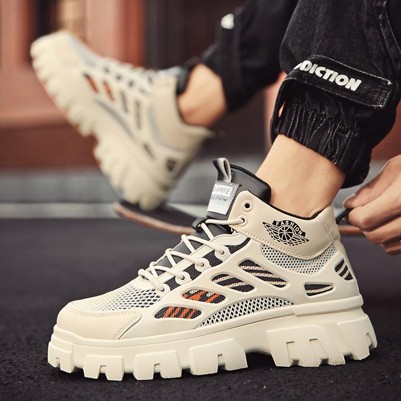 2024 Men's Casual Sports Shoes Breathable Mesh Work Clothes Shoes Thick Soles Anti Slip Board Shoes Fashionable Sports Sneakers