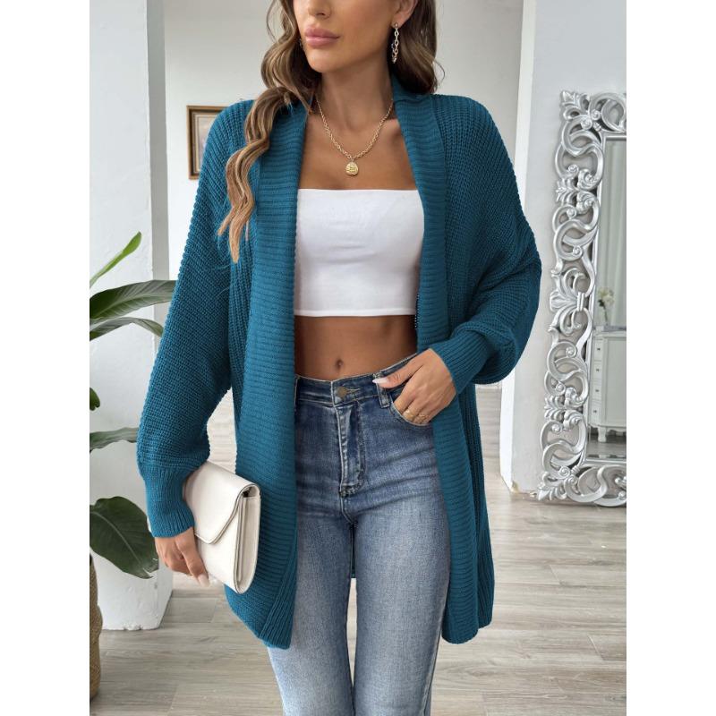 Women Casual Loose Solid V Neck Long Sleeve Knit Cardigan Sweater Outerwear