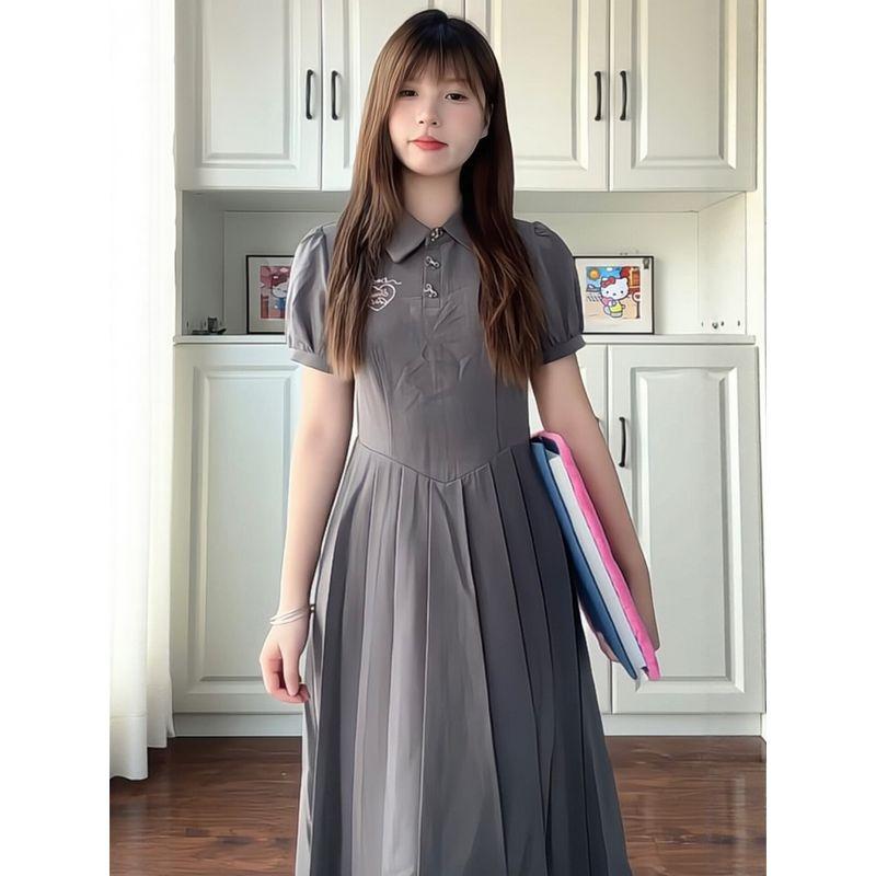 Plus Size Women's Clothing for Fat Girls, Korean Style Preppy Style Polo Collar Waist-Cinching Dress, 2026 Summer Fashion Slimming Dress