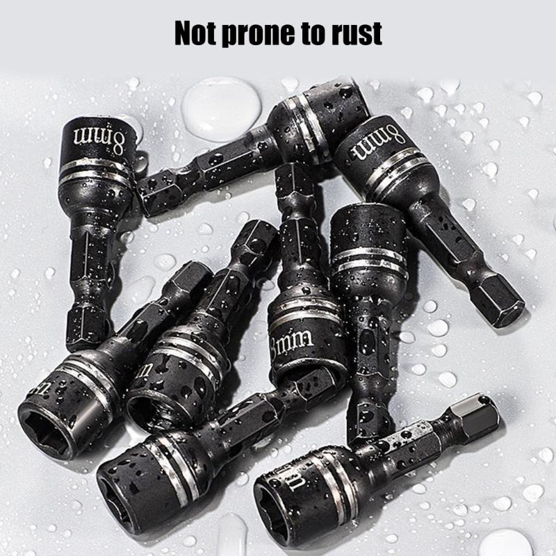 8mm 5/16" Hexagonal Shank Magnetic Power Nut Driver Set Impact Socket Adapters Bit Extension