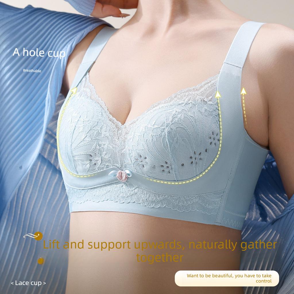 Female Summer Thin Lace Big Chest Small Gathering Anti Sagging Traceless Underwear