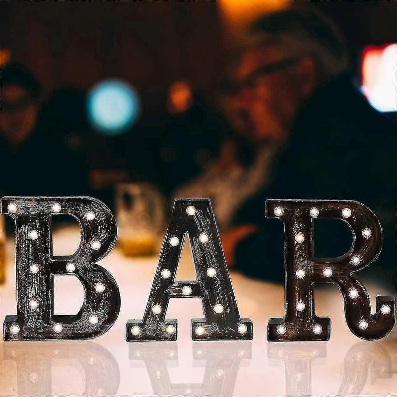 Vintage Industrial Bar Sign Decorative Led Illuminated Letter Lights Marquee Bar Signs - Black Light Up Letters Lighted Bar Decor (23.03-in X 8.66-in