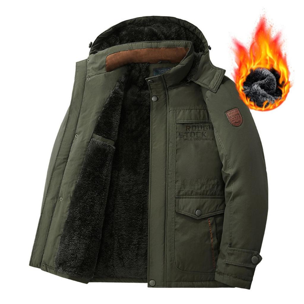 Herren Winterjacke mit Kapuze, dicker Parka-Mantel mit Fleece-Futter und mehreren Taschen