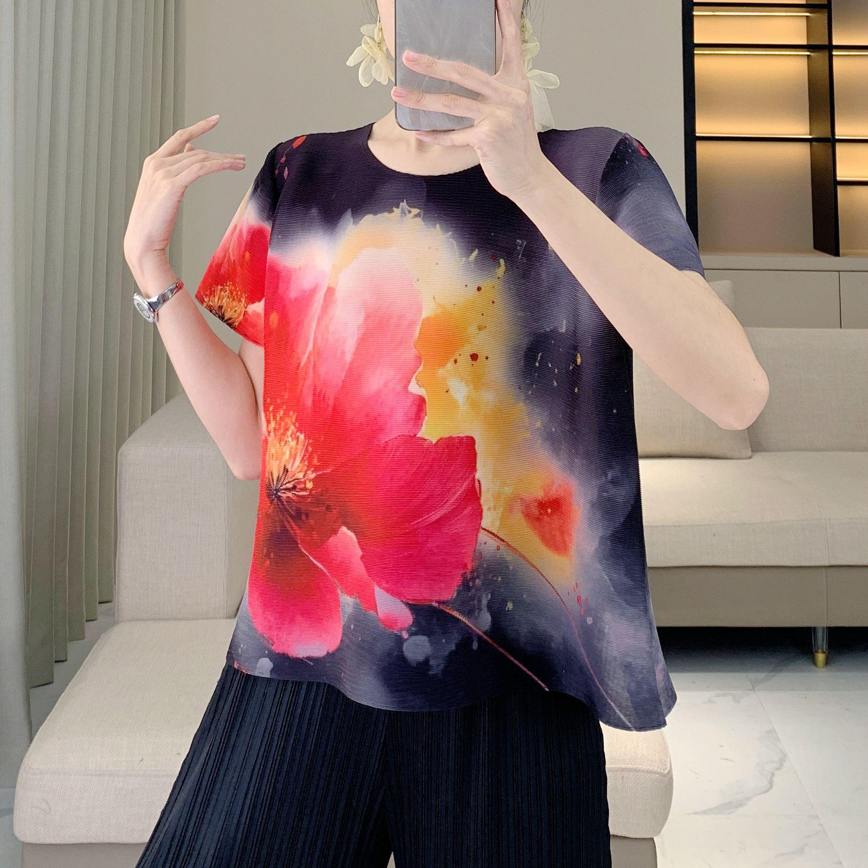 

Miyake Floral Pleated Plus Size Slimming Spring Coat One Size (45-75kg) чёрный