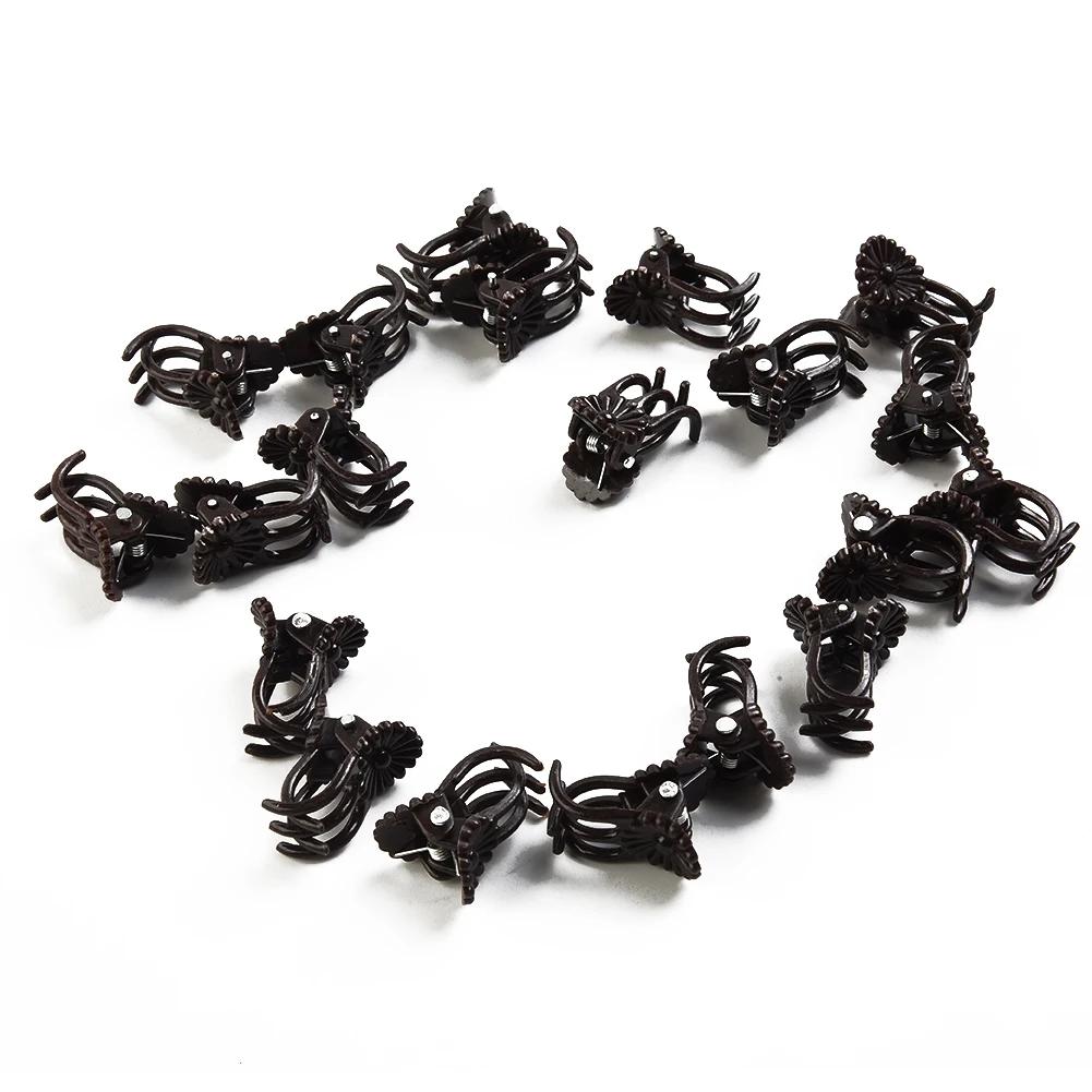 20pcs/set 6-Claw Plant Clips Climbing Vine Stem Clasp Tied Orchid Flower Support Clamps Bundle Branch Garden Tool Brown Green