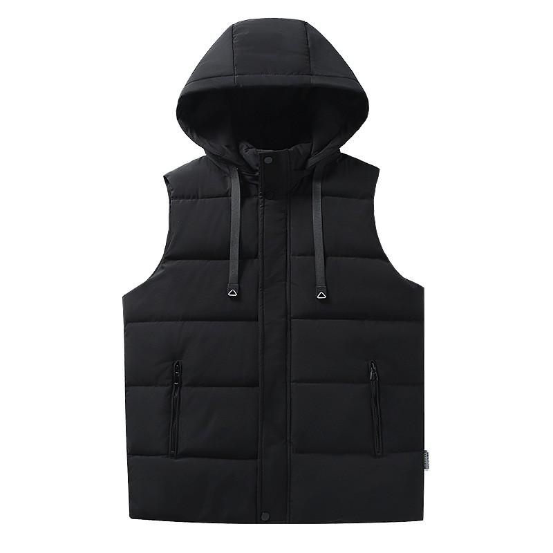 Mens Padded Vest Hooded Cotton Warm Sleeveless Jacket Loose Fit Casual Outerwear Youth