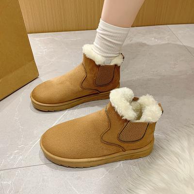 Botas femininas de cano curto, leves, casuais e confortáveis, plataforma, novas botas de inverno 2024, quentes, curtas, de pelúcia, bico redondo para mulheres