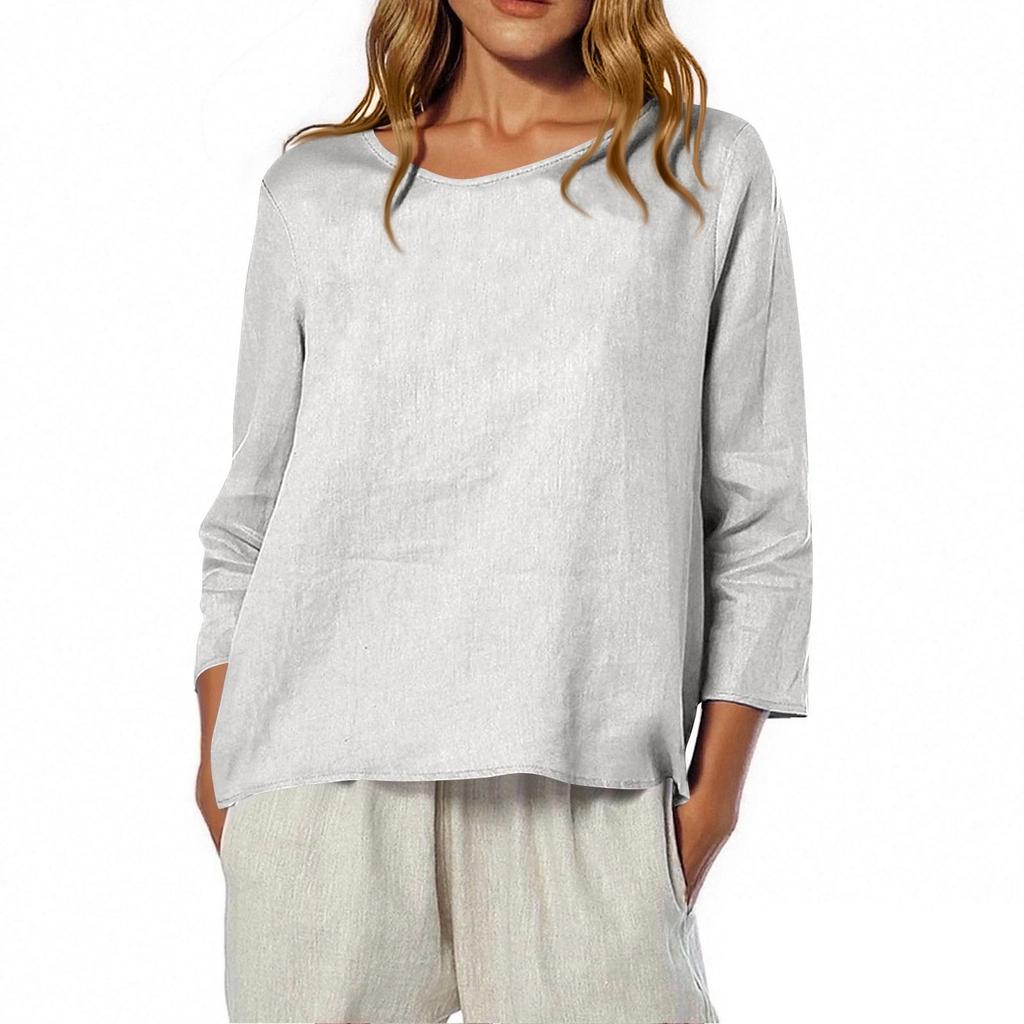 Women's O-Neck 3/4 Sleeve Solid Color Top T-shirt