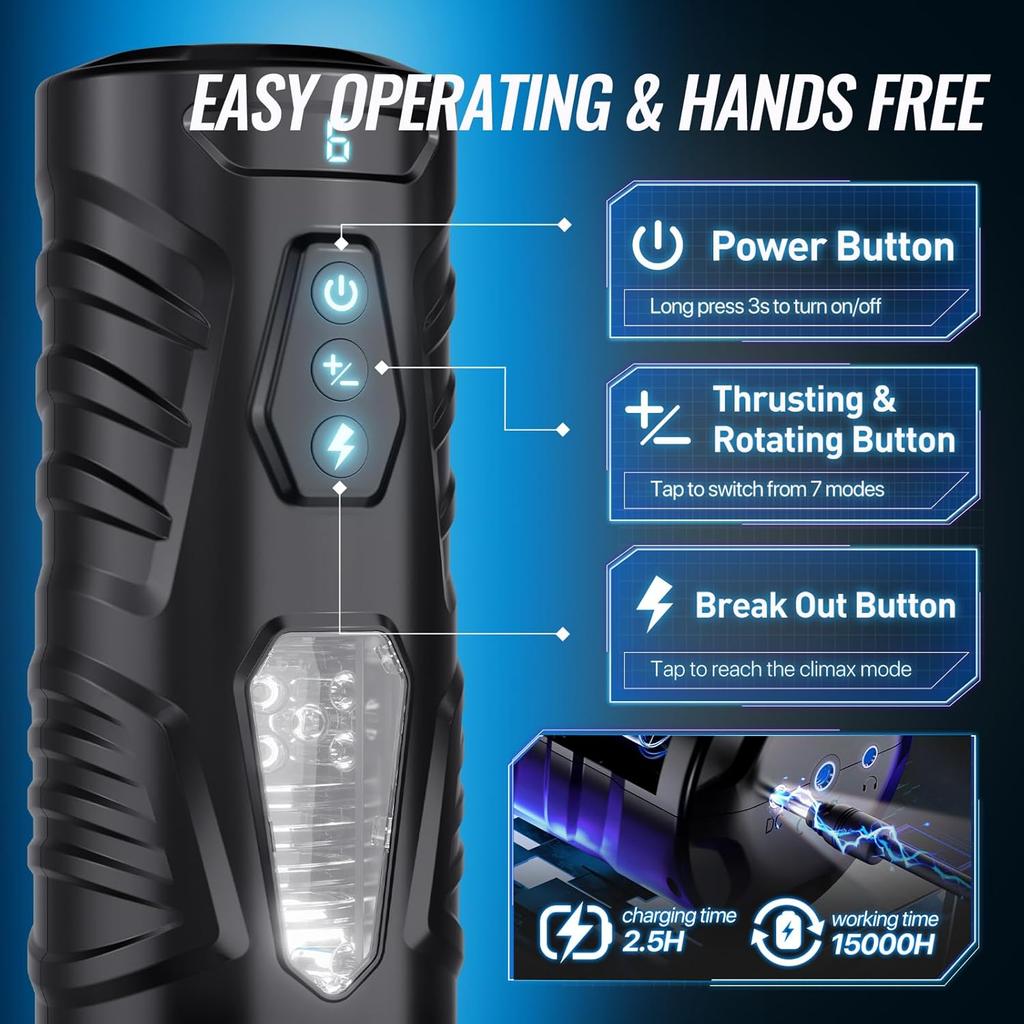 Male Masturbator Sex Toys for Men Adult Toy 7 Thrusting & Rotating Modes with Handle Phone Holder & Suction Base,Hands-Free Pocket Pussy Sex Machine