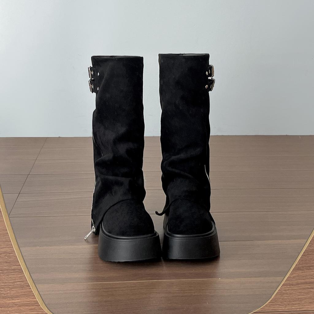 Queen Van Meillard retro platform boots women's boots 2025 new autumn height-increasing and thin trouser boots