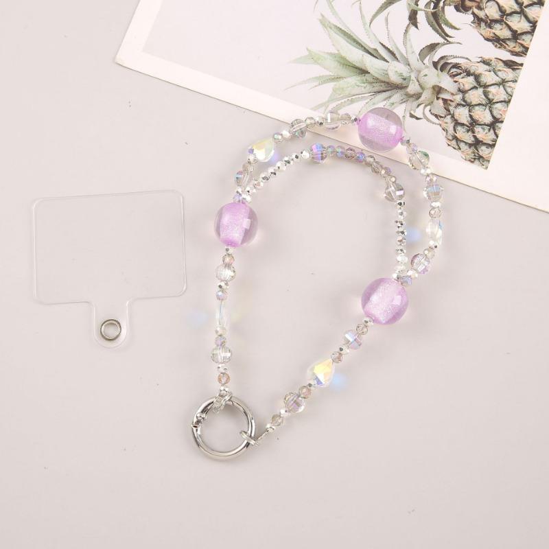 Luxury Style Cartoon Crystal Bead Phone Chain Colorful String Phone Lanyard Bag Chain Wholesale