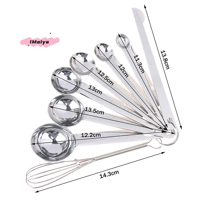Stainless Steel Measuring Spoon Set with Scale 4/6/8Pcs Kitchen Baking Tools Egg Beater Measuring Cup Ruler