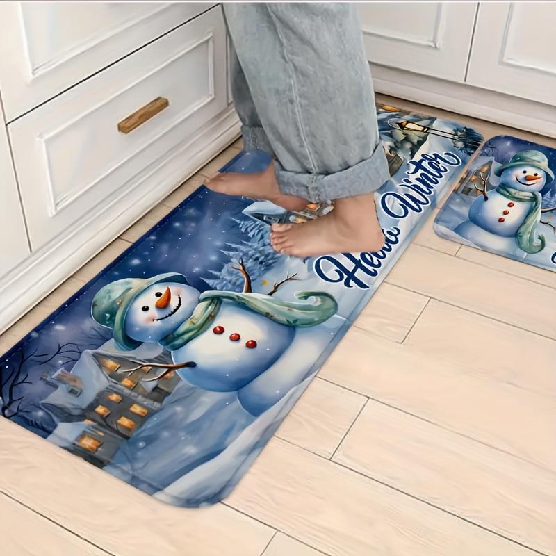Christmas Snowman Kitchen Mat Home Decor Bedroom Hallway Balcony Rugs Bathroom Non-slip Entrance Mat Christmas Decorations