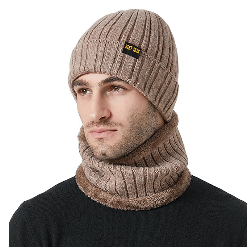 Hut Herbst Winter Herren Strickmütze Schal Zweiteiliges Set Outdoor Gehörschutz Samt Warm Kit