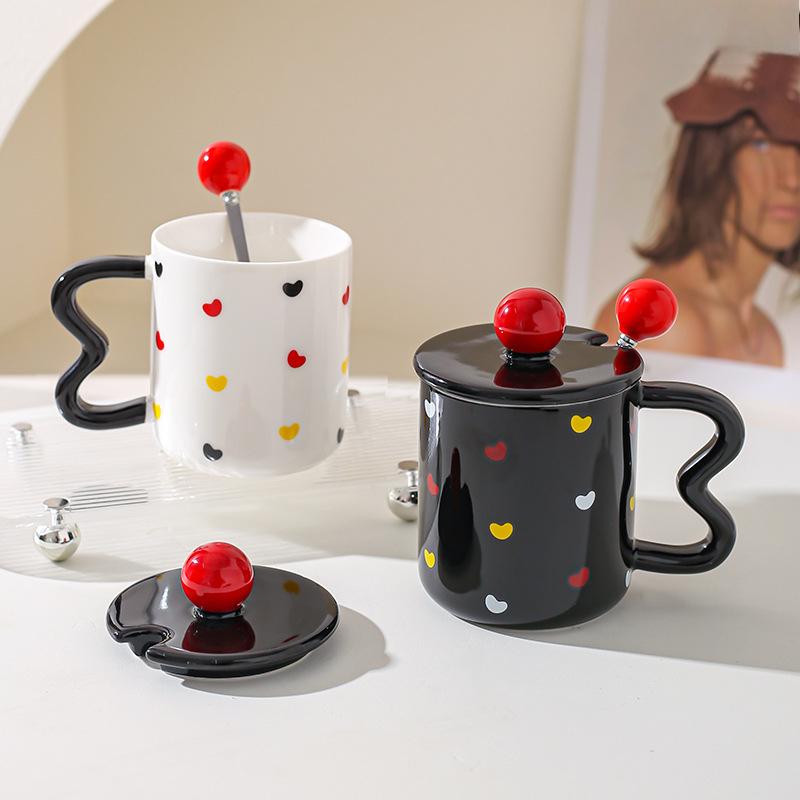 Nordic Ceramic Water Cup Creative Household Mug Couple Cup Coffee Cup with Lid Spoon To Give Friends Gift