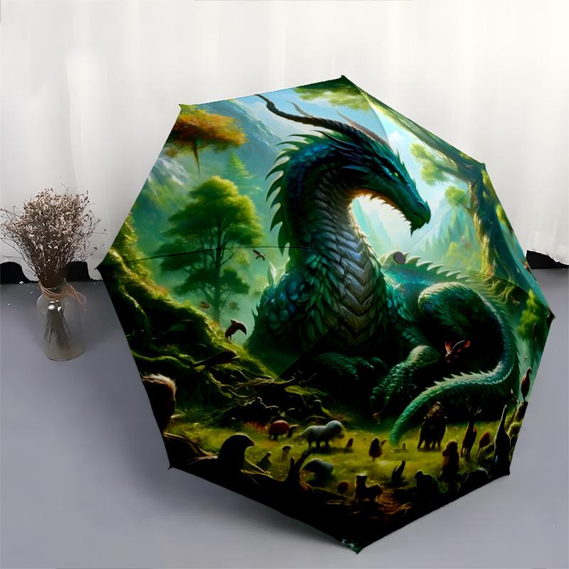 1pc Fantasy Forest Dragons Mythical Creatures Automatic Open/CloseUmbrella,Compact Umbrella for Men & Women Day Gift.A016