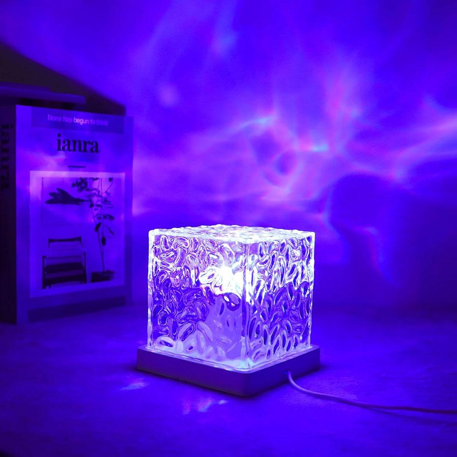 Night Light Projector Cube Light, Luminor the Cube Lamp, Corded Ocean Lamp, Northern Lights Projector Lights with 16 Colors and Dynamic Ripple Effect