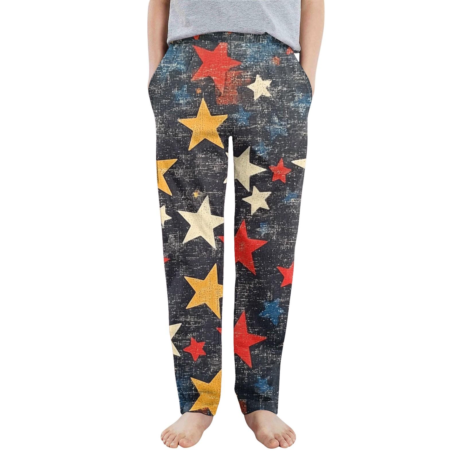 

Children Boys Girls Sports Independence Day Printed Pocket Casual Sports Pants 90 тёмно-синий