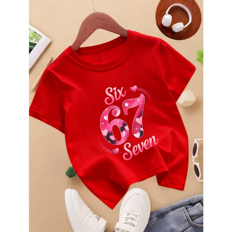 European sizes 1pc, Summer Casual Girls' Round Neck Short Sleeve T-Shirt, Clothing-Girls' Pullover Top