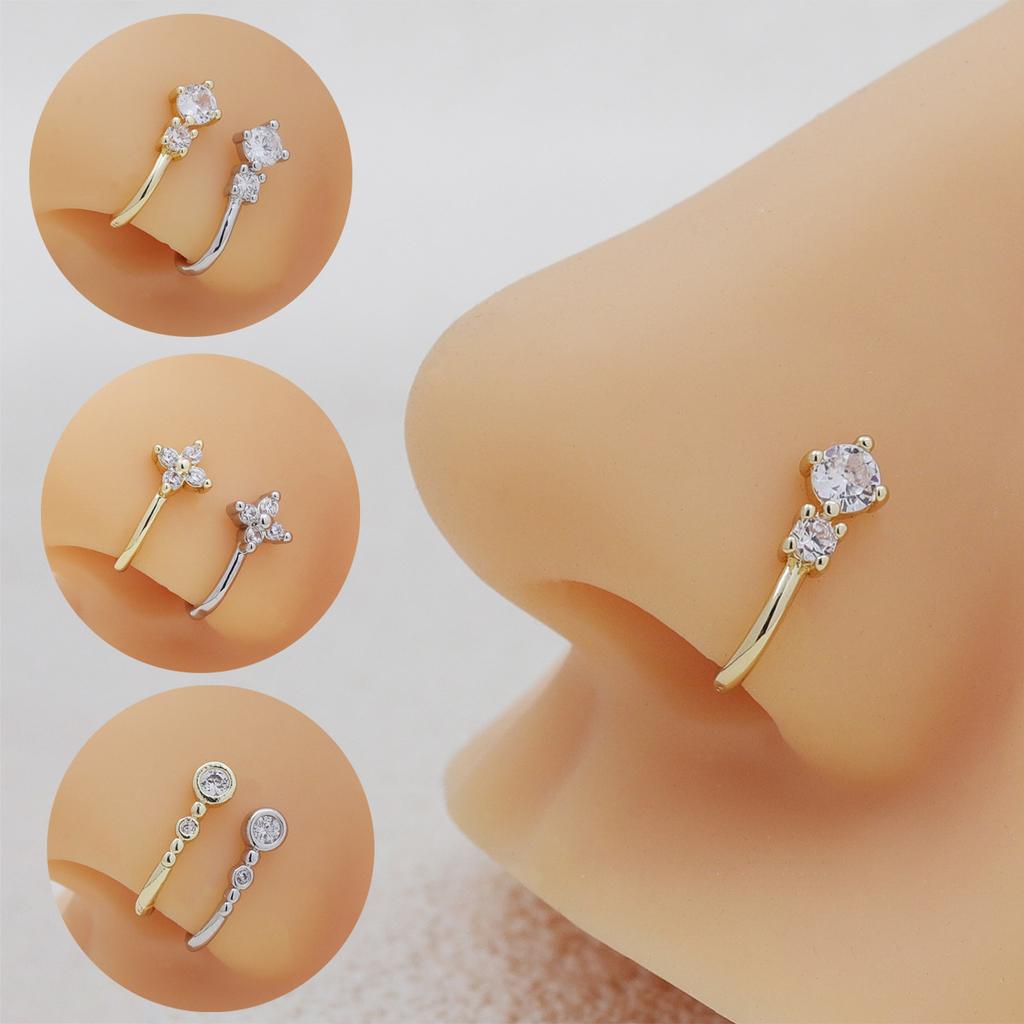 1Pcs Female Personalized Non-pierced U-shaped Nose Clip with Simple and Elegant Crystal Round Nose Stud