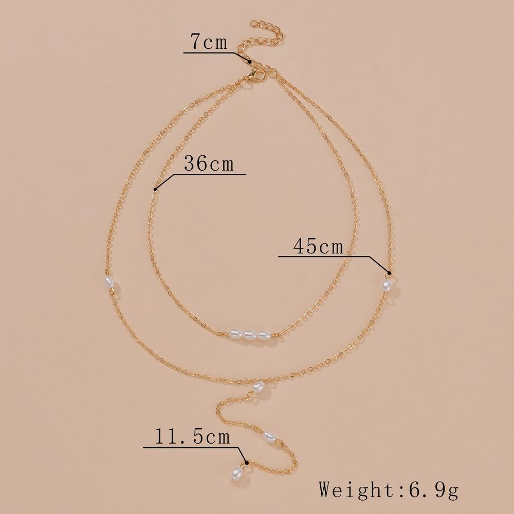 Pearl Temperament Long Necklace Simple Metal Double-layer Adjustable Collarbone Chain