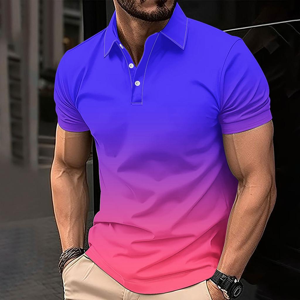 Men's Stylish Gradient Short-Sleeve Polo, Great for Casual Daily Wear.