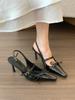 Black high heels bow bag head sandals women's shoes spring temperament fairy pointed single shoes