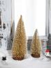 2pcs Christmas Golden Pine Tree Ornaments Cute Mini Trees with Wooden Base, Festive Tabletop Decoration for Xmas Home,Party Gift