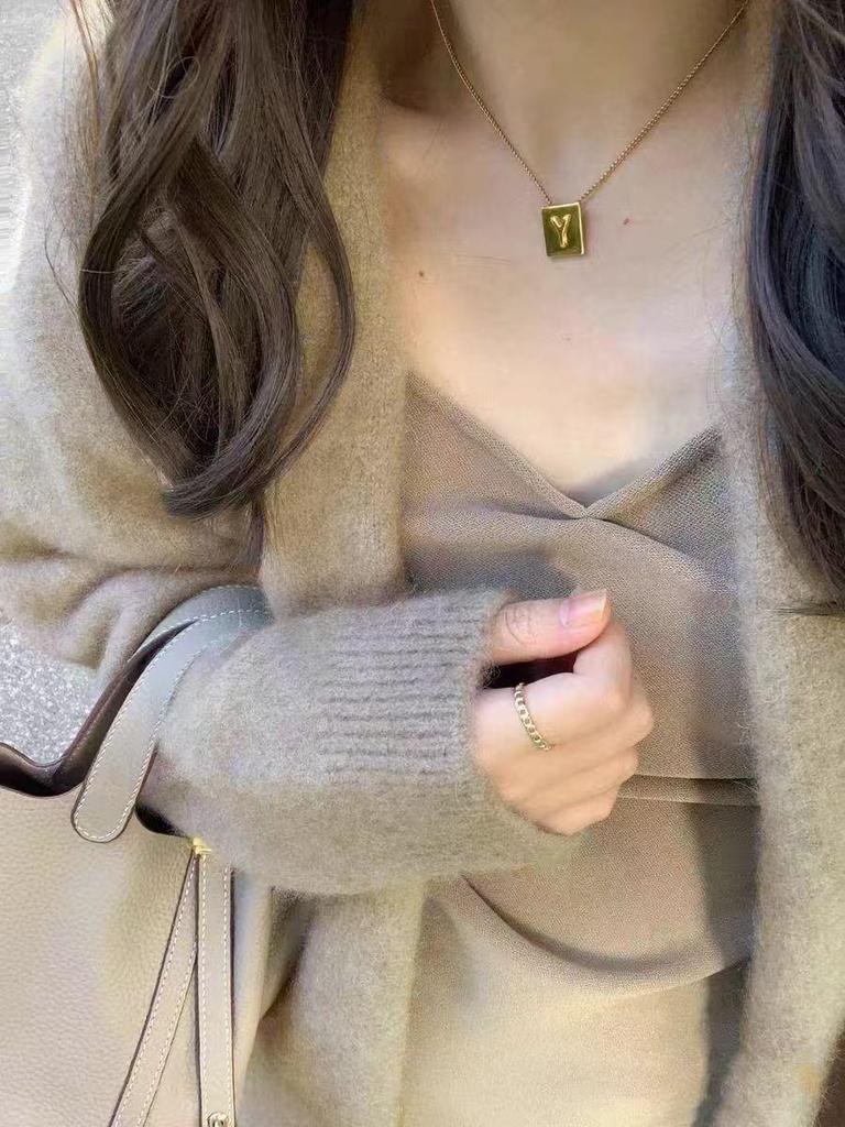 YUNSHU Korean Style Loose Knit Cardigan - Women's Medium To Long Lazy Fit Sweater for Spring and Autumn