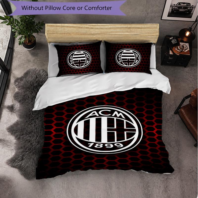 Set Biancheria da Letto AC Milan 3 Pezzi Morbido Set Copripiumino con Federe Set Decorazione Camera da Letto per la Casa