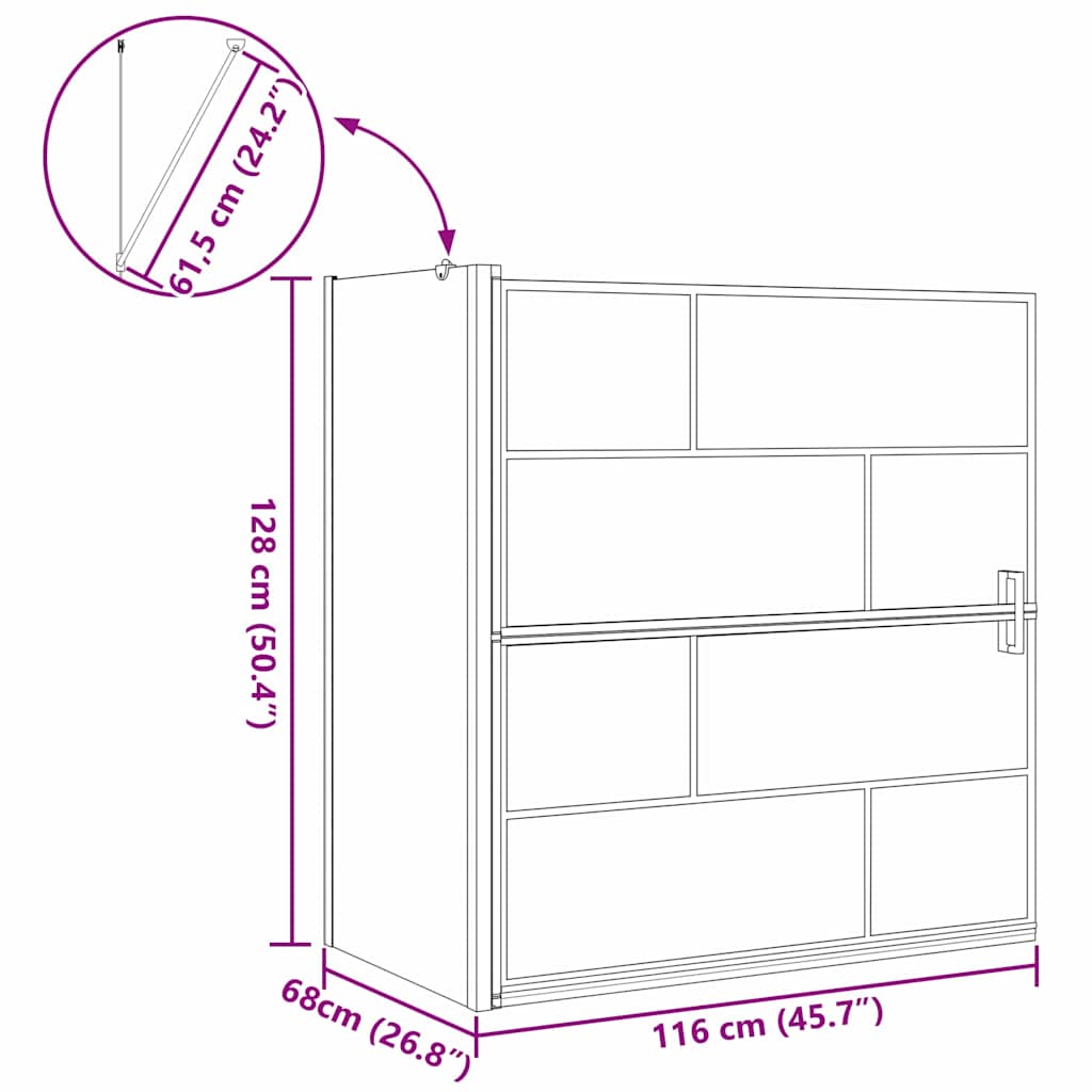 Black and Transparent Shower Screen 116 X 68 X 128 Cm