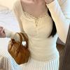 2KWEIRD T-shirts Women Floral Fake Two Pieces Korean Fashionable Designed All-match Hotsweet Y2k Tops High Street Basic Clothes Fairy