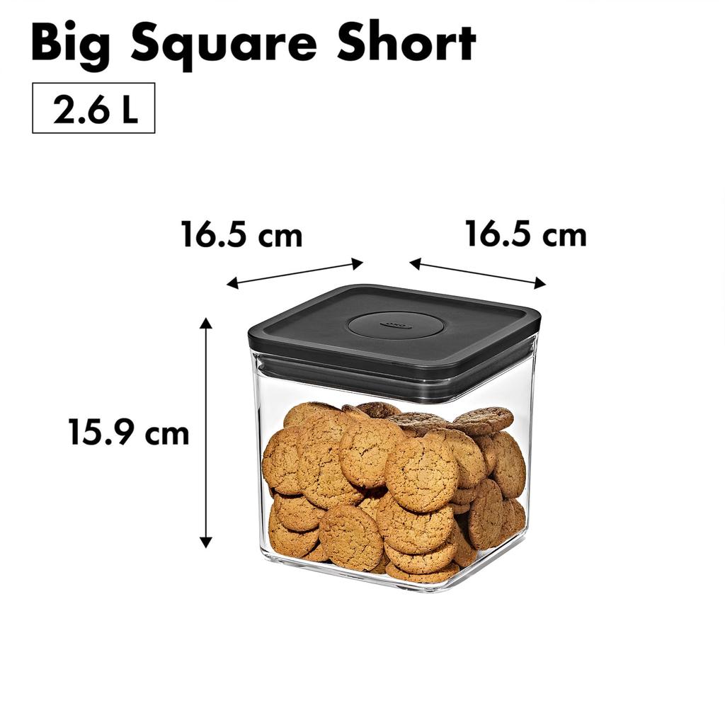 OXO Pop Airtight Plastic Storage Containers for Kitchen Storage Dry Big Square Matte Black Containers, 2.6L (Food, Condiments, Goods, Moisture-Proof),