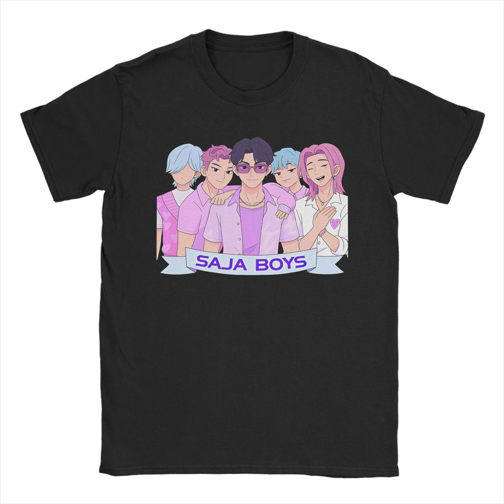 SAJA BOYS KPOP Demon Hunters Anime T-Shirt Summer Vintage T-Shirts Pure Cotton Fashion Tshirt For Adult Short Sleeve Casual Tops