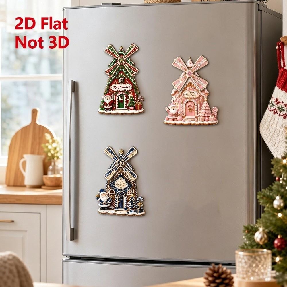 Wooden Santa Claus Magnetic Sticker Creative Windmill Castle Refrigerator Magnet Xmas Gift
