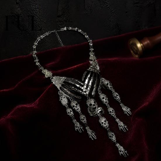 Rock Music Festival Necklace Skeleton Hand Skull Necklace, Gothic Choker Vintage Unique Charm Jewelry Punk for Women Halloween Outfit, Goth-Themed