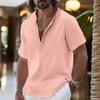 Men's Linen Shirts Short Sleeve Button Up Neck Stand Collar Casual Summer Home Daily Shirts