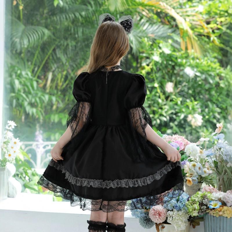 Halloween Witch Costume Girls Lace Dress With Headpiece Necklace Socks Cane Cosplay Outfit Party Performance