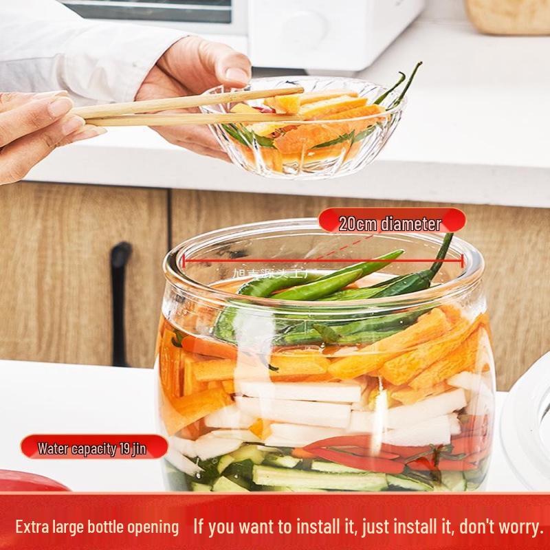 Glass Food-Grade Kimchi Jar for Pickling, Sauerkraut, and Vegetables - Wide-Mouth, Thickened Glass, Sealed for Home Use