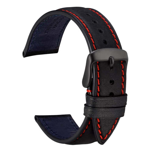 

WOCCI 22mm Italian Leather Watch Band, Matte Black with Black Buckle