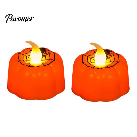 Reusable Holiday Scene Decorations 2Pcs Halloween Pumpkin Flameless Candles, Battery Operated LED Candle, Decorative Candles Atmosphere Lighting