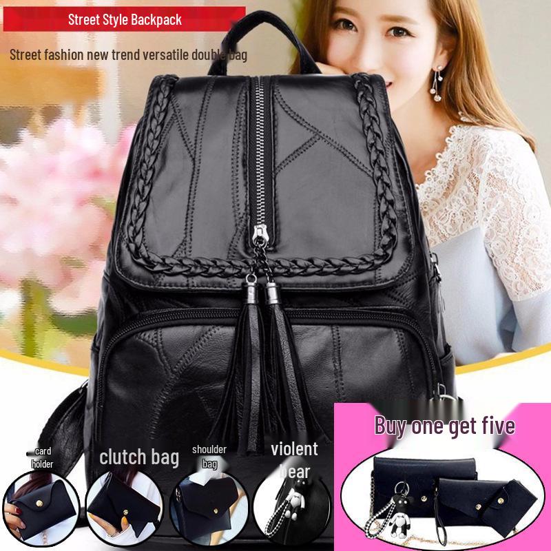 Women's Versatile PU Leather Backpack Handbag - Large Capacity Casual Schoolbag