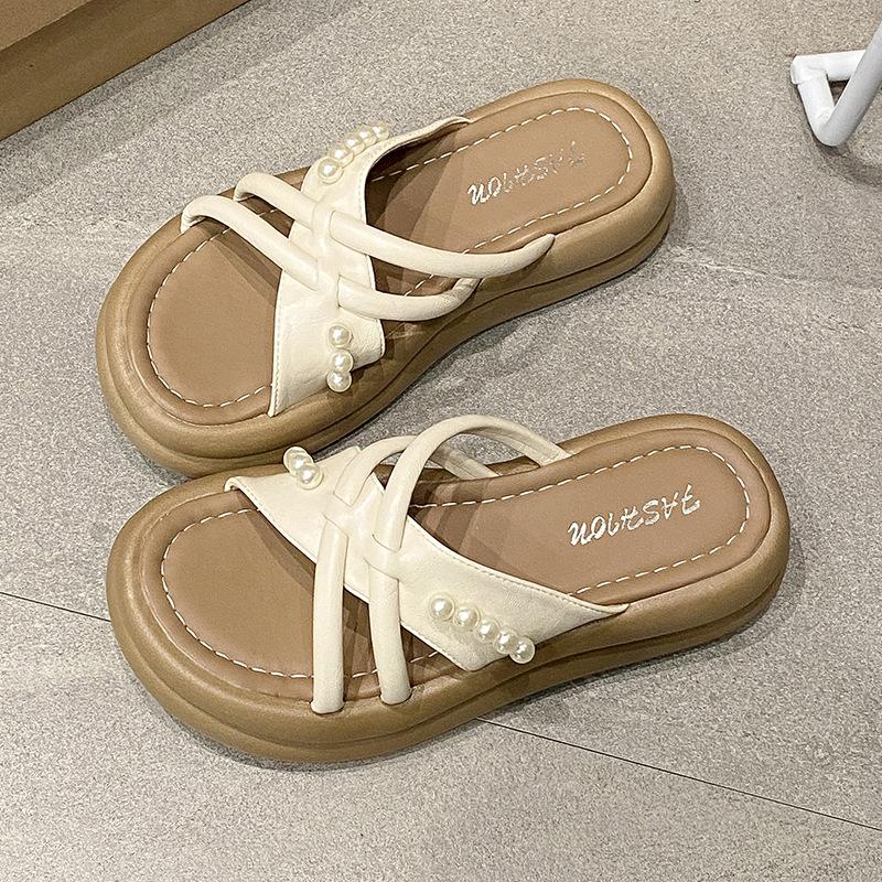 Plateau-Slipper Perle Ein-Wort-Slipper Damen Outdoor 2025 Sommer Neue Mode Lässig Faul Klein Cool Slipper