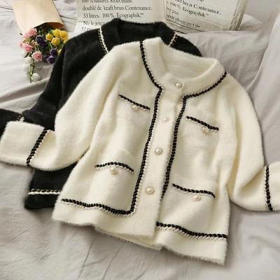 Chaqueta de felpa para mujer, suéter suelto de otoño e invierno, suéter de punto, chaqueta gruesa informal de talla grande, tops
