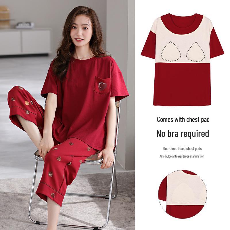 100% Cotton Women's Red Pajamas - Spring/Fall Wedding Year of the Rat Long Sleeve Plus Size Set