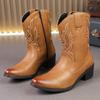 Mens Western Cowboy Boots Classics Hand Embroidery Leather Boots Fashion Mid-calf Motorcycle Booties Luxury Men's Business Boots